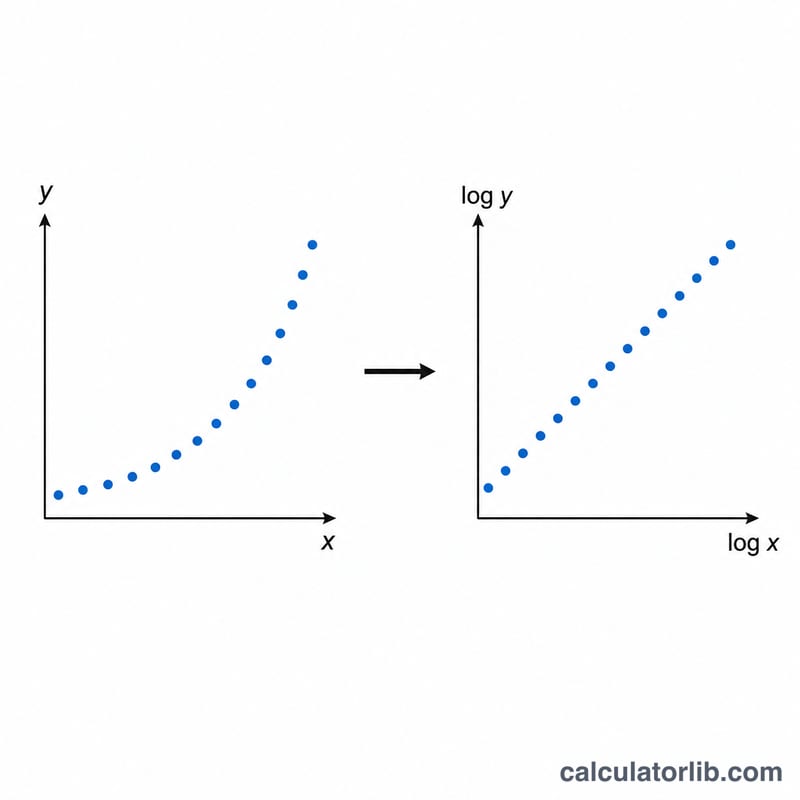 Curved power data transformed into a straight line on log-log axes