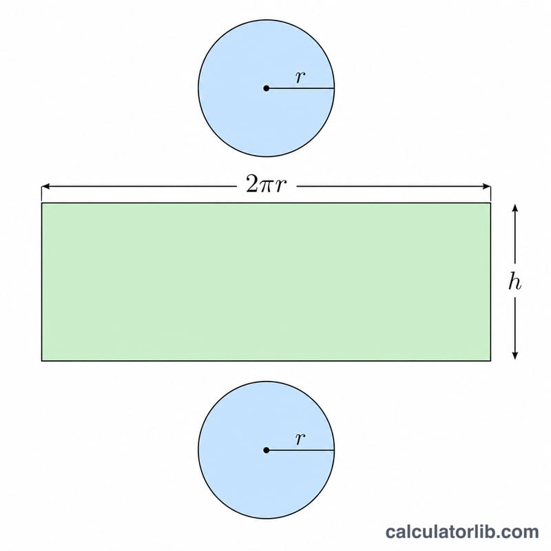 Unrolled cylinder surface showing two circles and a rectangle