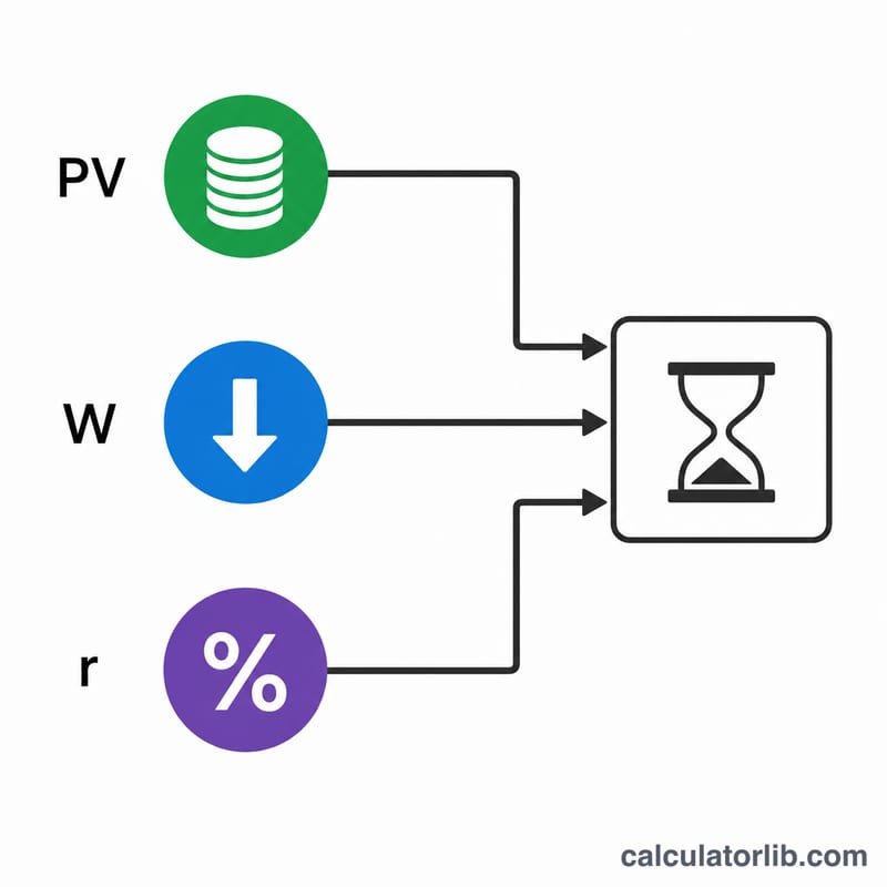 Diagram of balance, withdrawal and return rate combining to determine depletion timeline