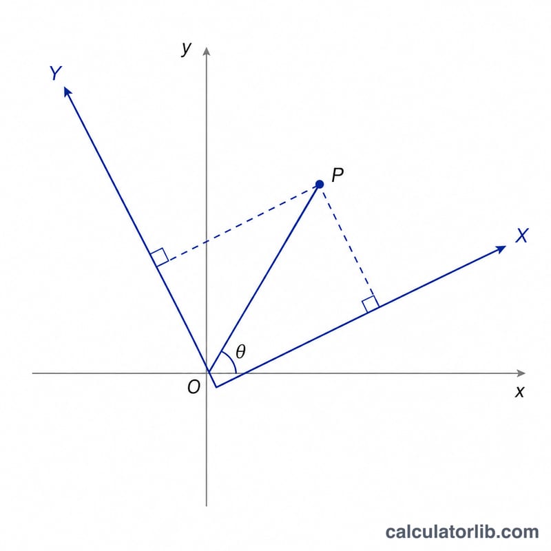 Right-triangle style breakdown of the projection of a point onto rotated axes