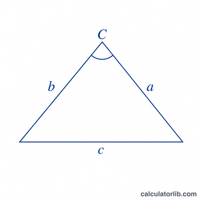 Triangle showing law of cosines with sides a, b enclosing angle C opposite side c