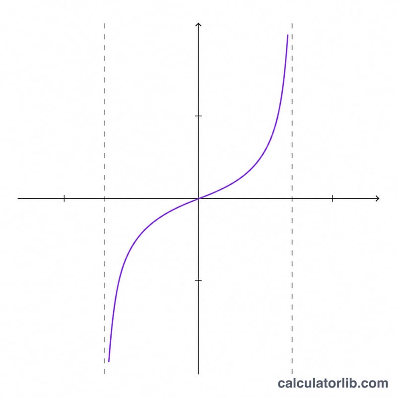 Tangent curve with vertical asymptotes marking undefined points