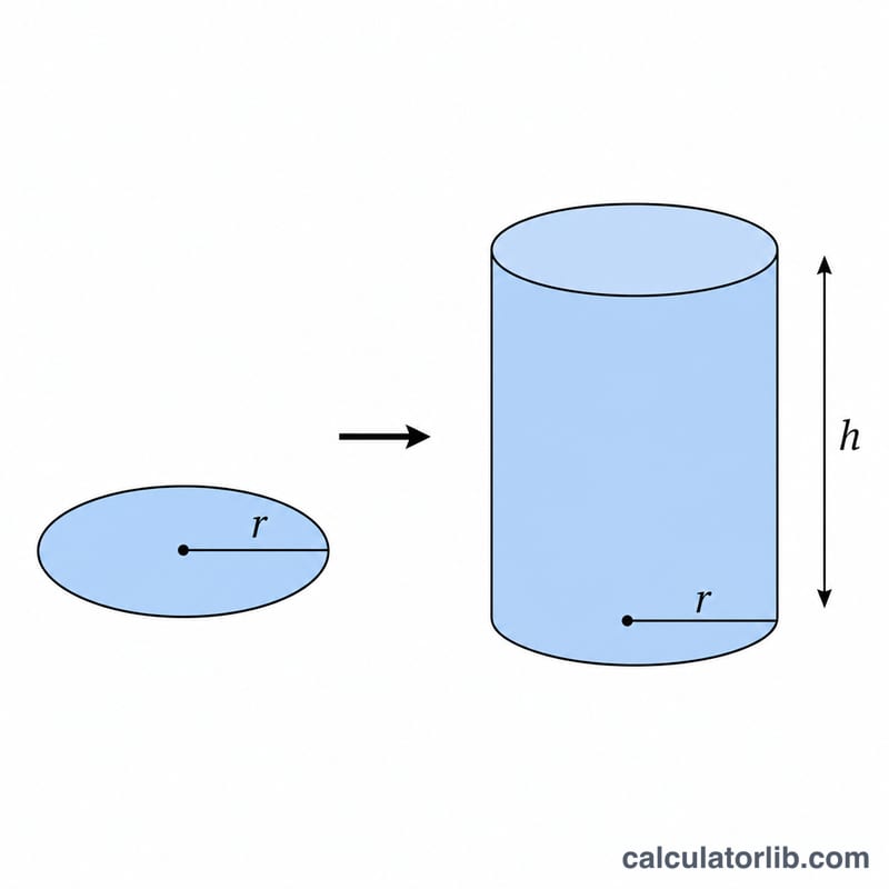 Cylinder split into a flat circular base area times its height