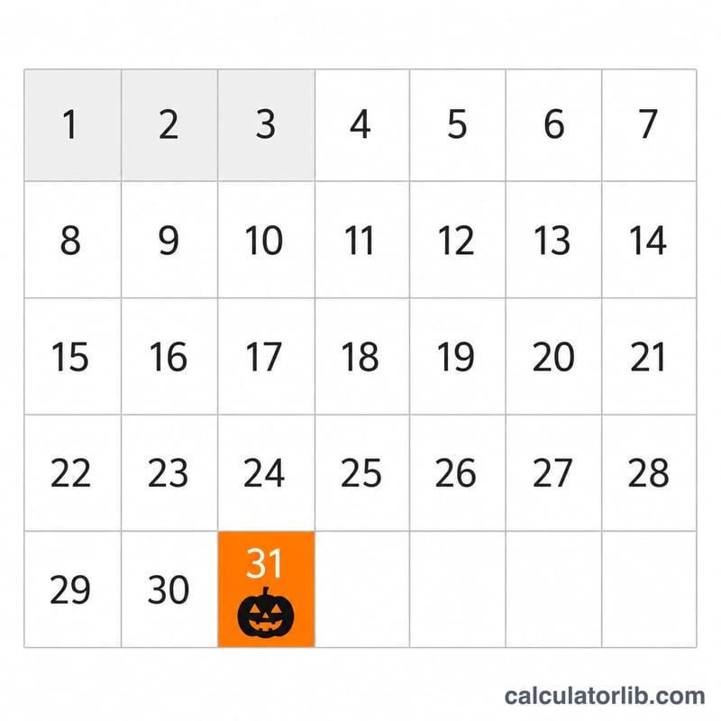 October calendar with the 31st highlighted as Halloween