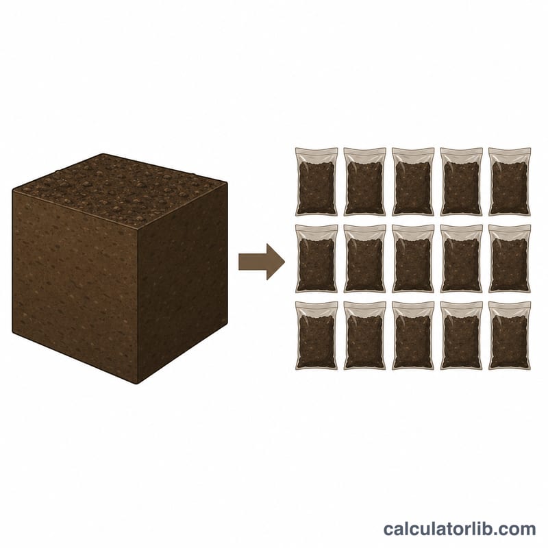 Total soil volume being divided into multiple bags of soil