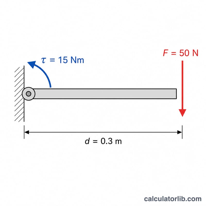 Ví dụ về đòn bẩy với lực 50 newton tại 0,3 mét tạo ra mô-men xoắn 15 newton-mét
