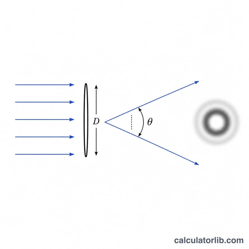 Diagram of light passing through a circular aperture forming a diffraction angle theta