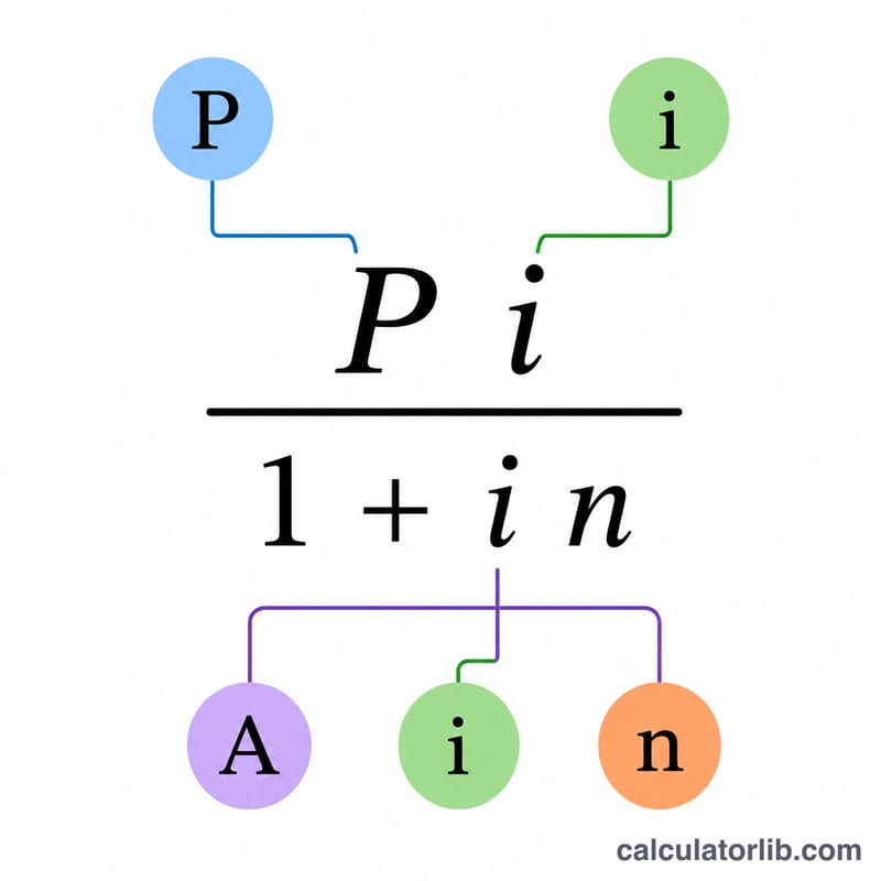 Diagram of the amortization payment formula showing payment A from principal P, periodic rate i, and number of payments n