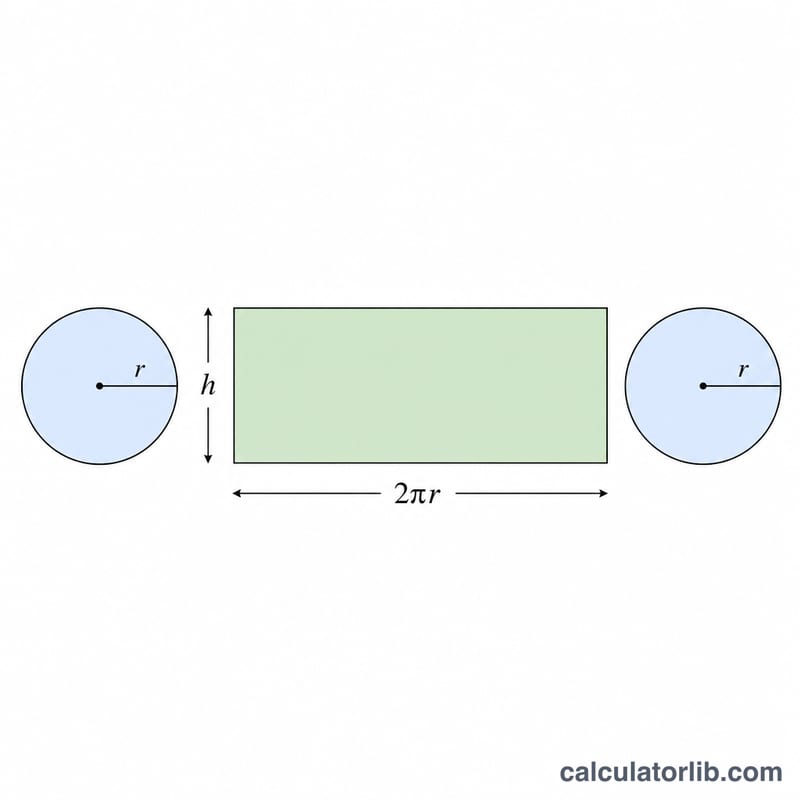 Cylinder unfolded into two circles and a rectangle