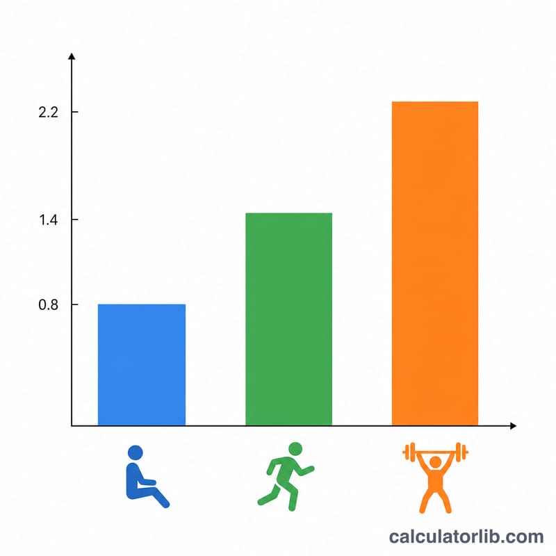 Bar chart comparing protein factors for sedentary, active, and athlete activity levels