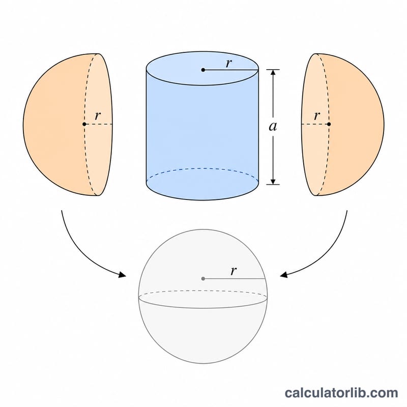 Capsule decomposed into a cylinder and two hemispheres that combine into a full sphere
