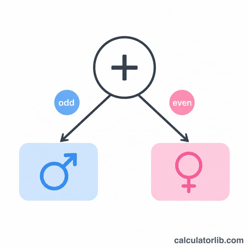Two paths from a sum splitting into boy or girl based on odd or even result