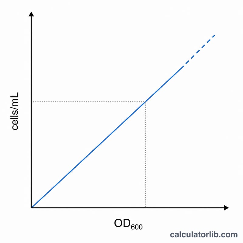 Straight line graph showing cell density increasing proportionally with OD600
