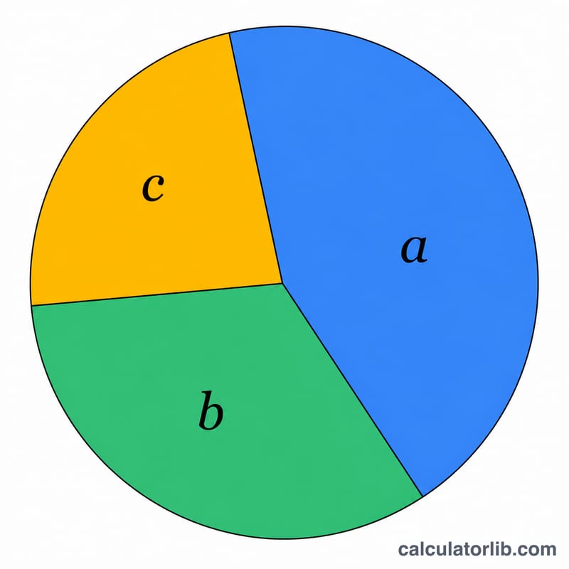 Pie chart split into three wedges proportional to a, b and c