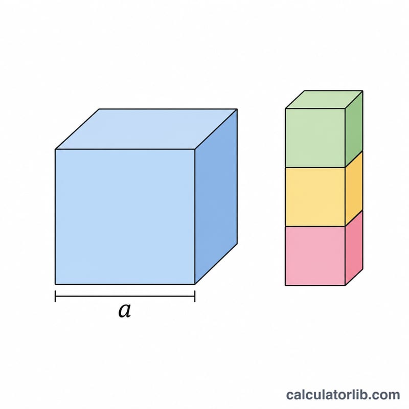 Worked example diagram of a cube with numeric side length and mass for density calculation