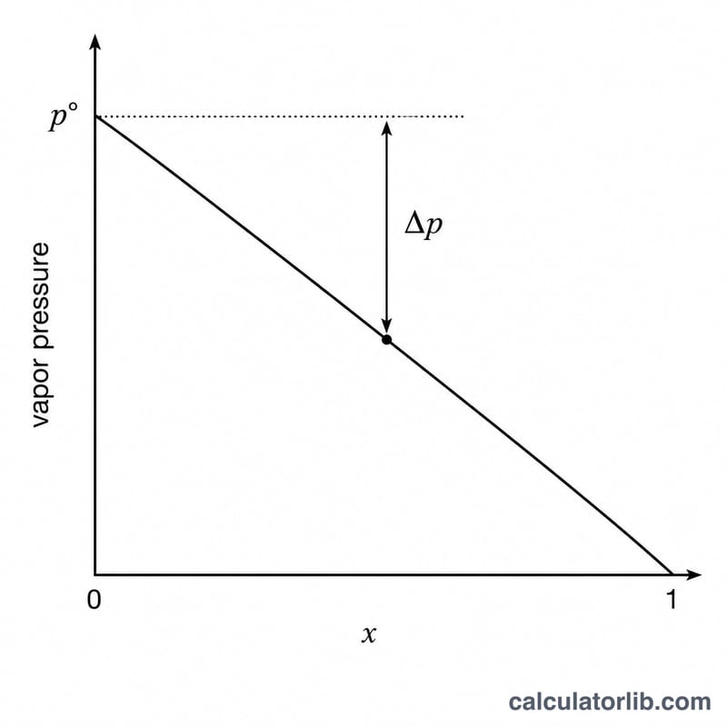 Straight line showing vapor pressure decreasing as solute mole fraction increases