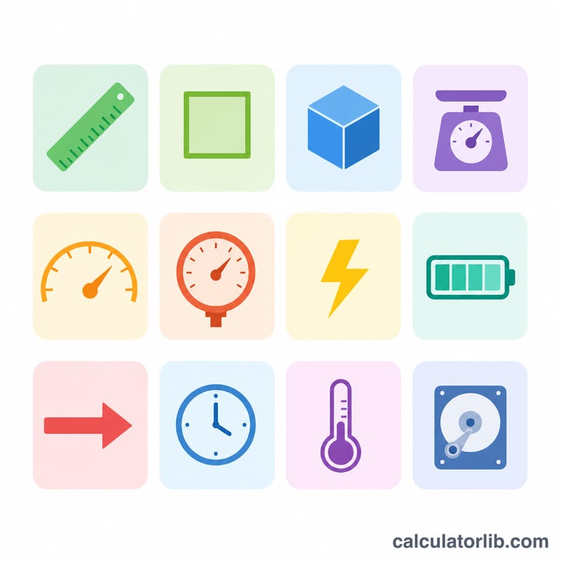 Grid of icons representing the unit categories the calculator supports