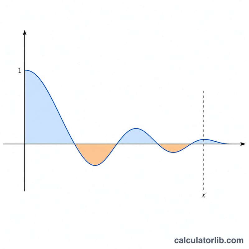 Shaded area under the curve sin(t)/t from 0 to x representing the integral