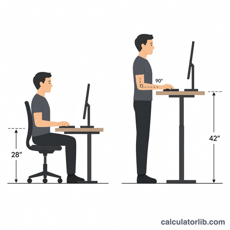 So sánh chiều cao bàn ngồi và bàn đứng so với một người đang đứng