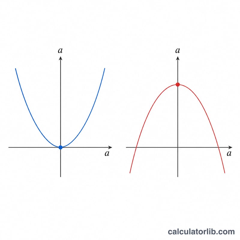 Two parabolas showing an upward and a downward opening curve each with its vertex highlighted