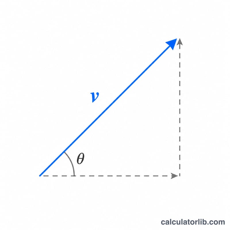 Initial velocity vector split into horizontal and vertical components at the launch angle