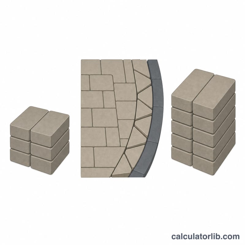 Diagram showing whole pavers plus extra cut pavers representing a waste allowance