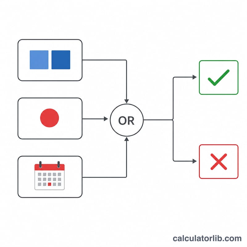 3つの条件をORで結合し、営業または休業の結果に至る判定フロー