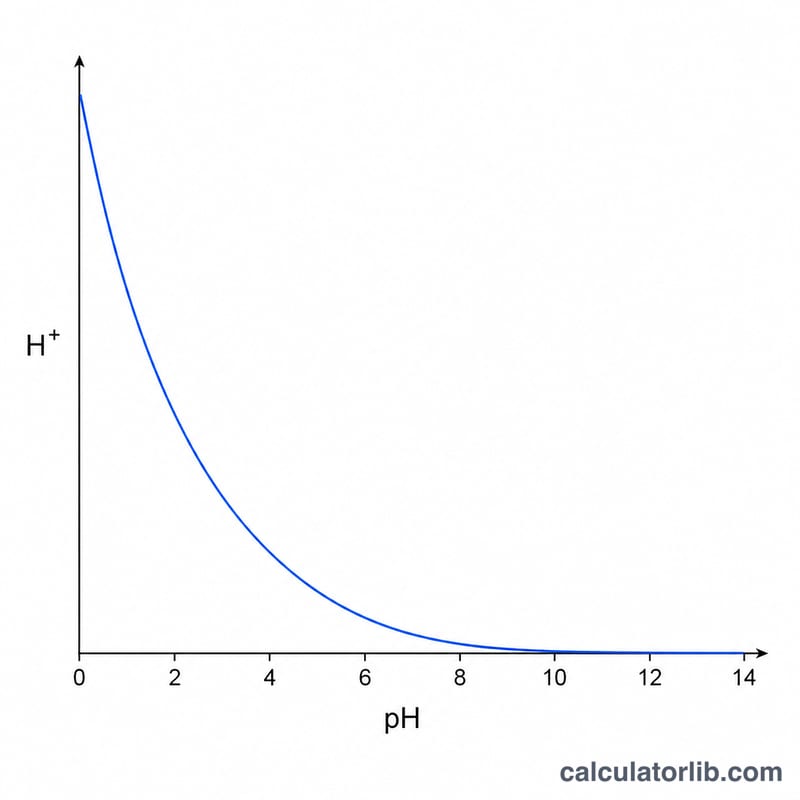 Exponential decay curve of H+ concentration versus pH