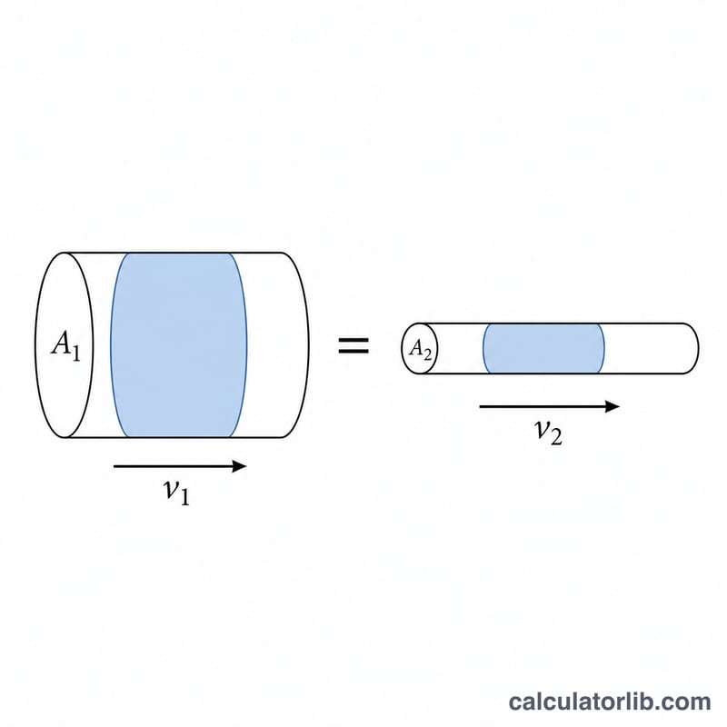 Two pipe segments separated by an equals sign showing equal volume flow rate Q in each