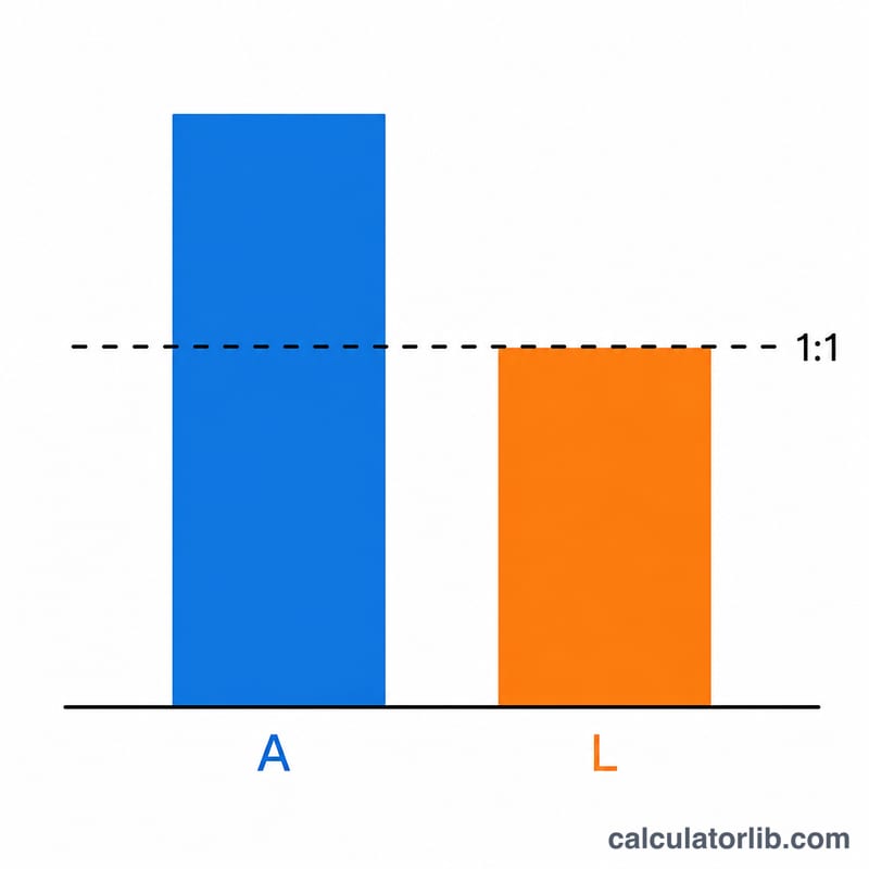 Bar chart comparing current assets to current liabilities with a 1-to-1 reference line