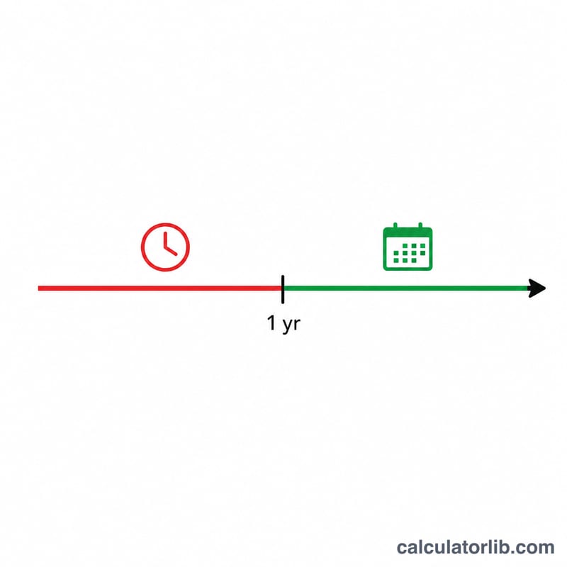 Diagram showing a one-year holding period timeline dividing short-term and long-term