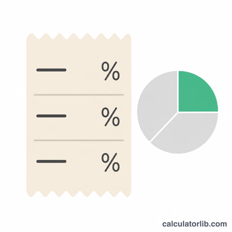 Receipt showing bill, tip, and total rows with a percentage pie chart