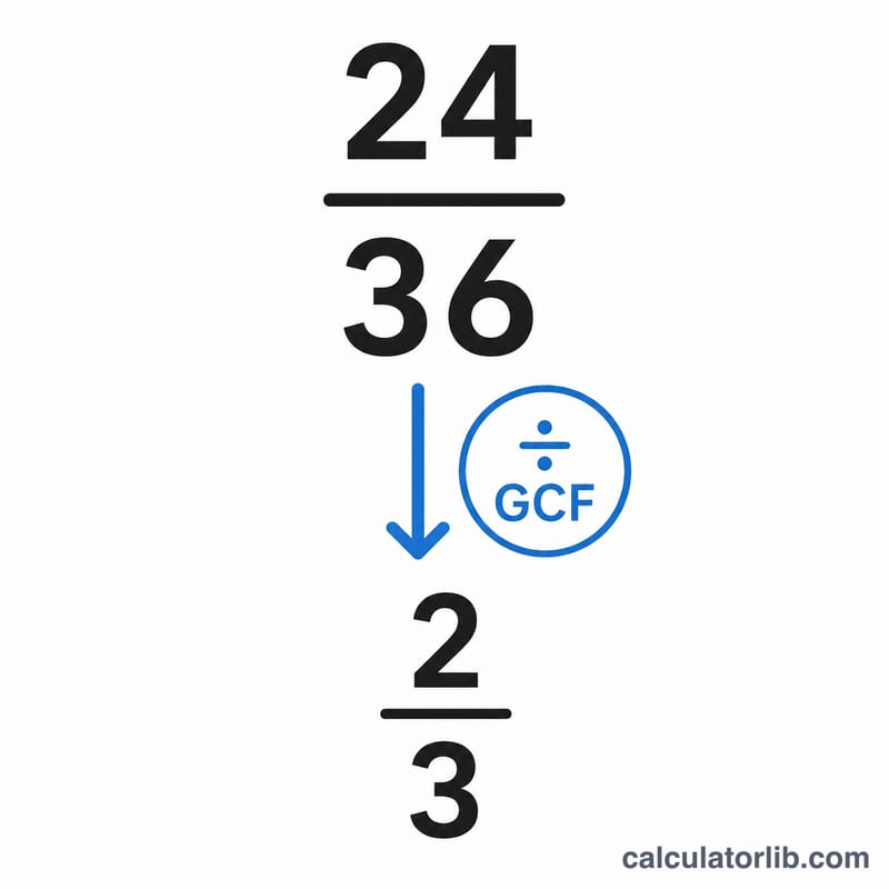 A fraction being divided by its greatest common factor to reach a simplified fraction