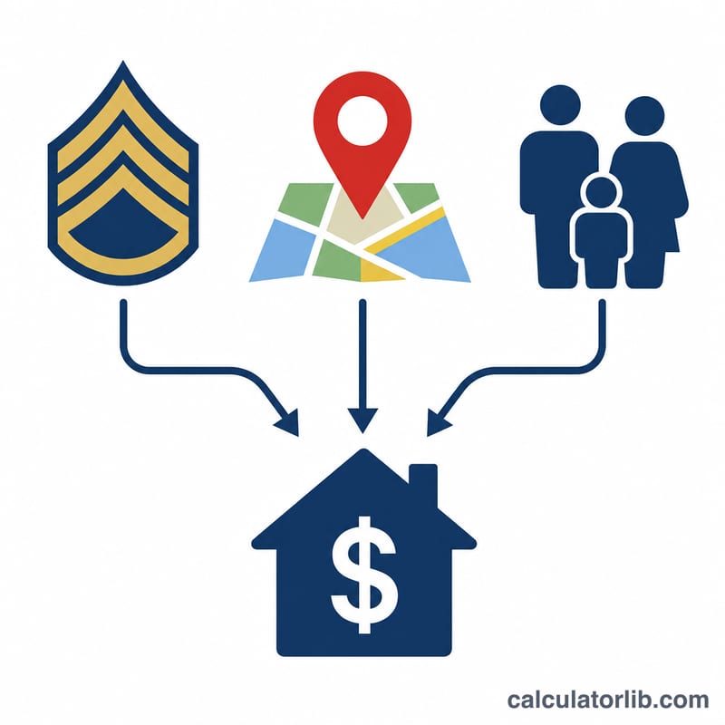 Rank, location ZIP code, and dependents determine the BAH amount