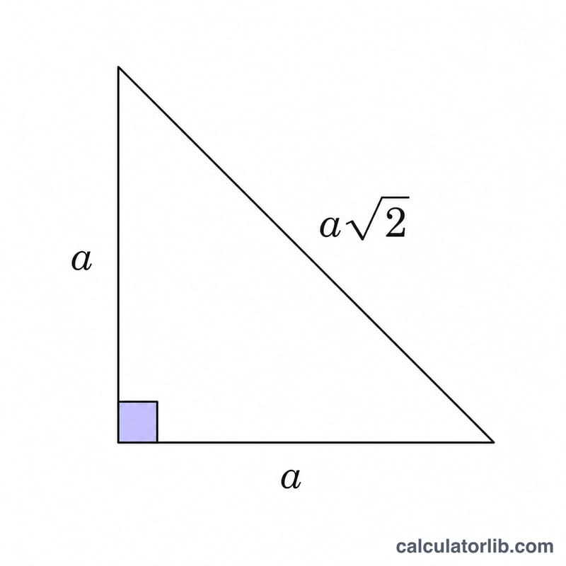 45-45-90 triangle showing hypotenuse equals leg times square root of two