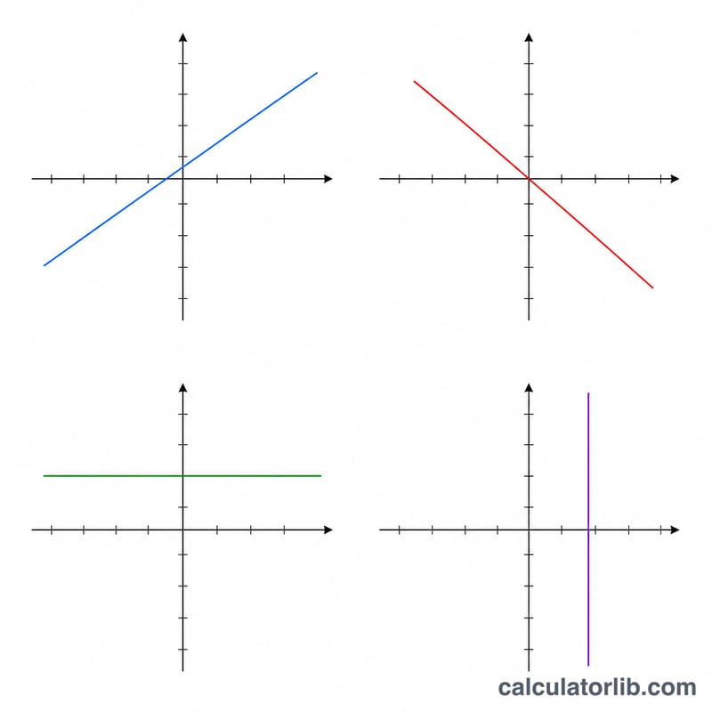 Four lines showing positive, negative, zero, and undefined slopes