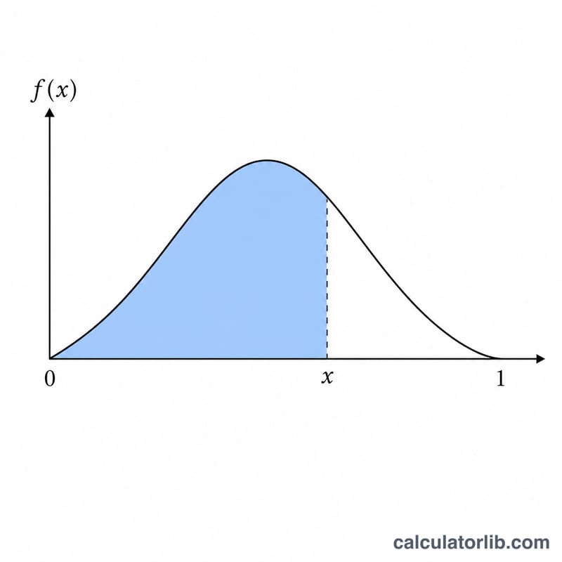 Beta distribution density curve with shaded area showing lower cumulative probability