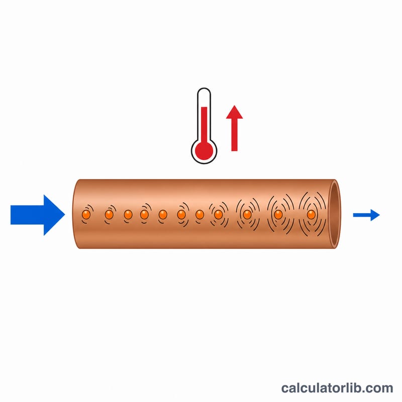Metal wire conductor heated showing increased electron scattering and higher resistance