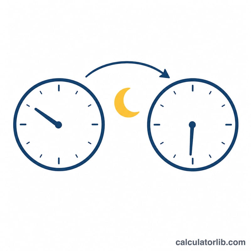 Clock diagram showing an overnight shift crossing midnight