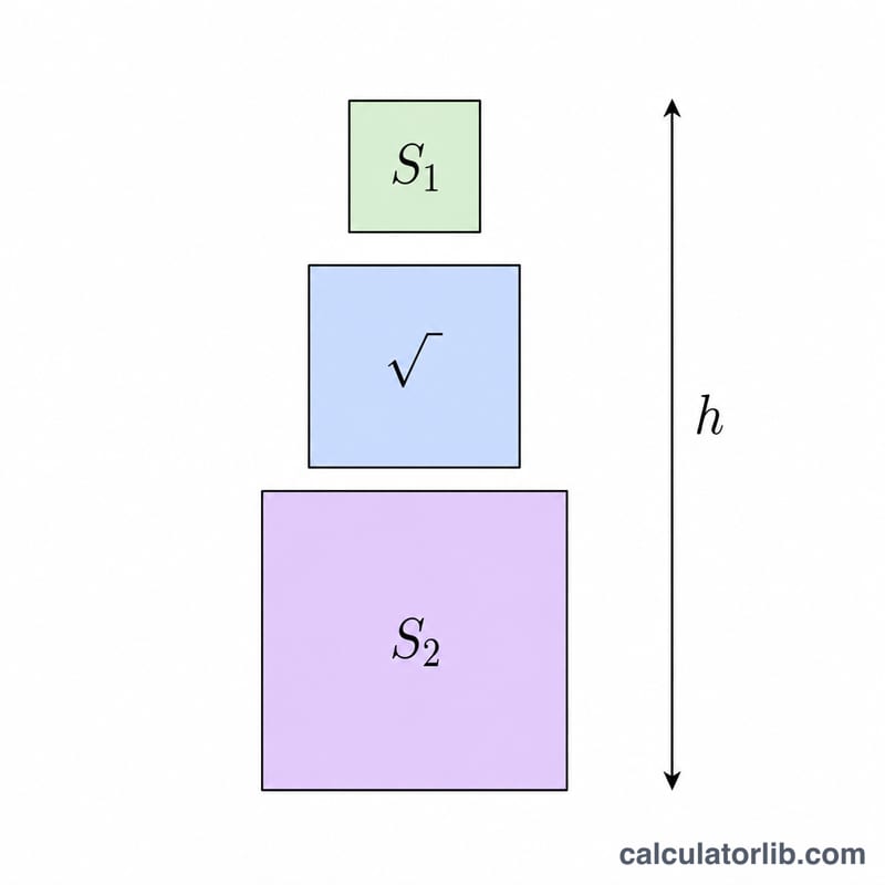 Diagram illustrating the three area terms in the frustum volume formula