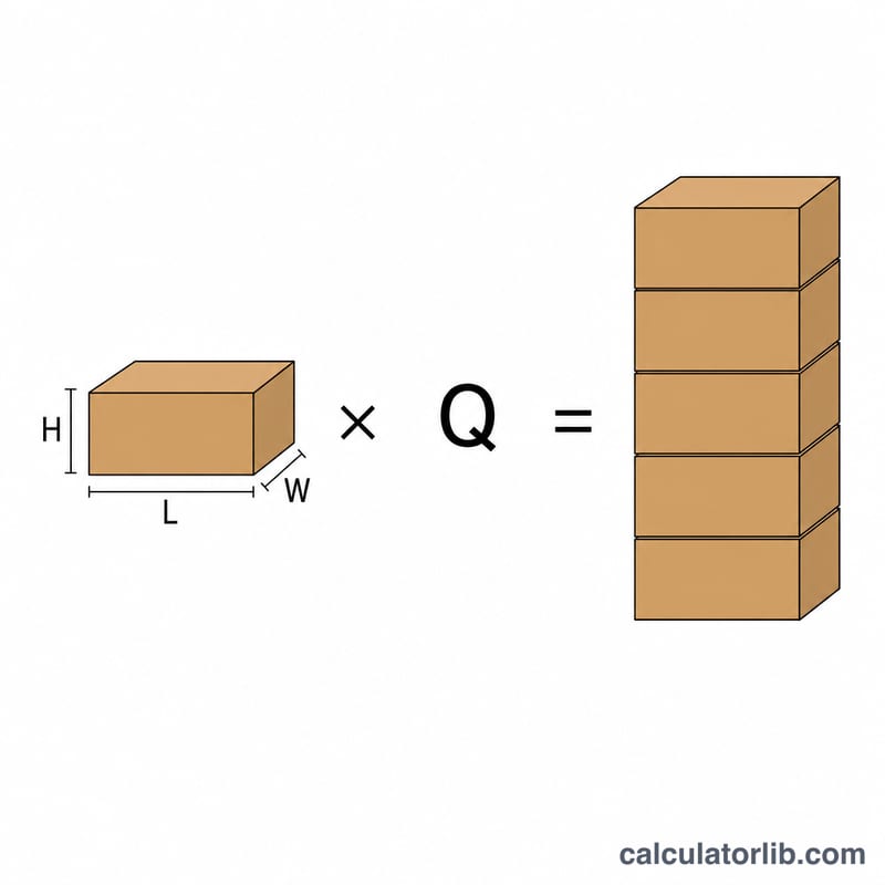 Single carton volume multiplied by quantity to get total CBM