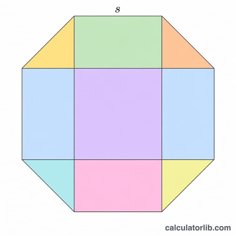 Octagon divided into a central square, four rectangles and four corner triangles