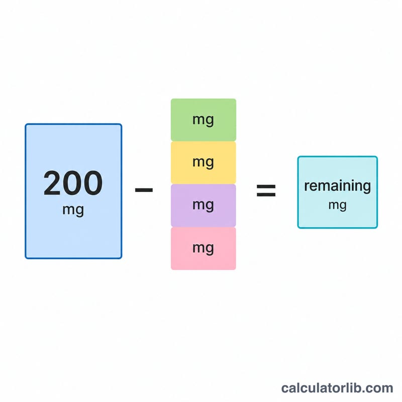 Remaining caffeine calculated as 200 minus the sum of servings times mg