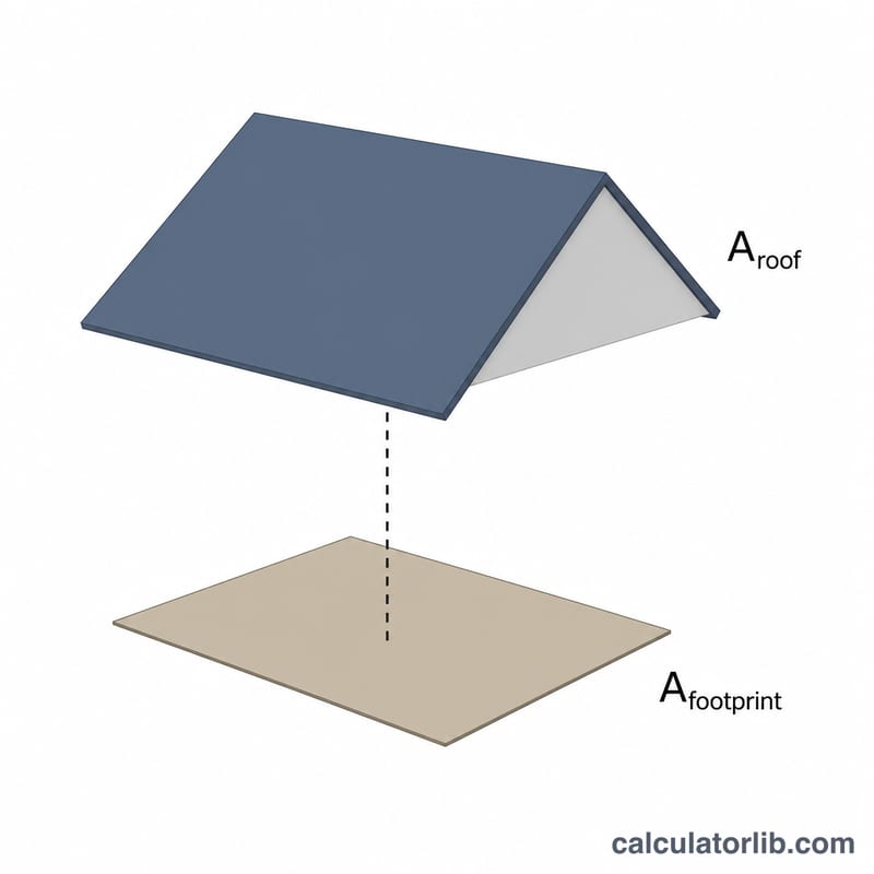 House footprint rectangle compared with larger sloped roof plane above it