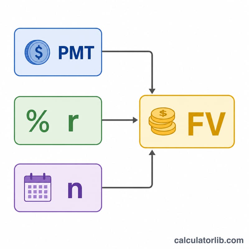 Annotated future value of an annuity formula broken into parts