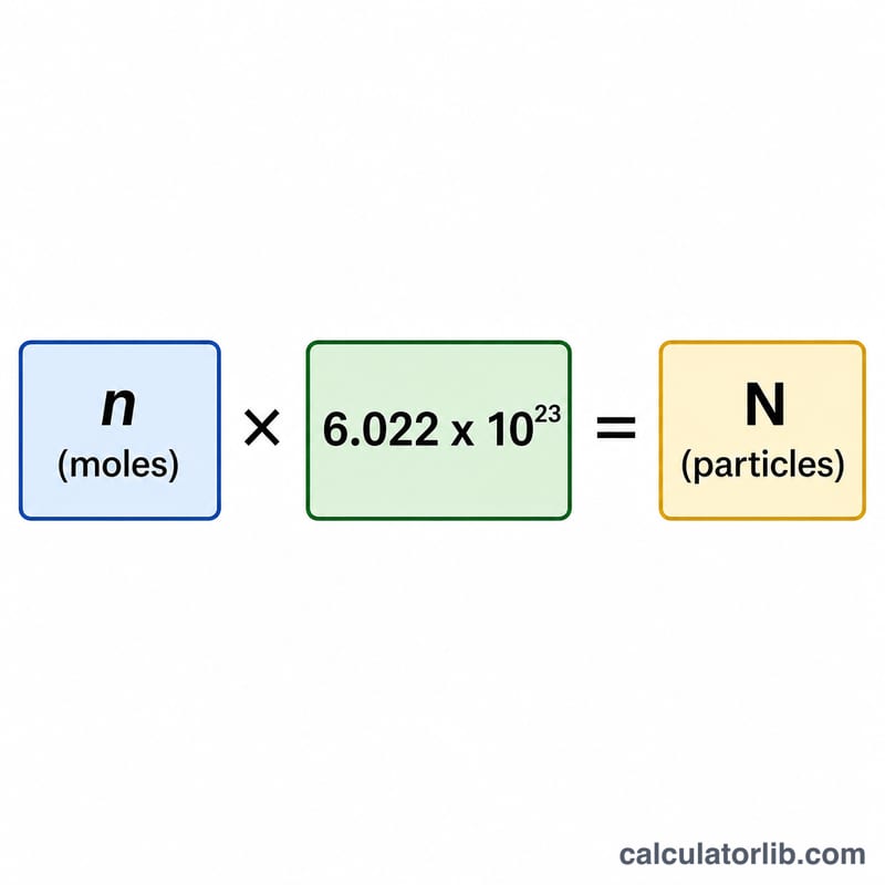 Formula relationship: moles times Avogadro's number equals number of particles