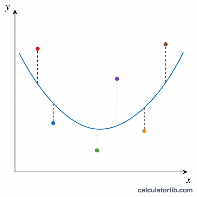 Vertical distances between data points and a fitted parabola