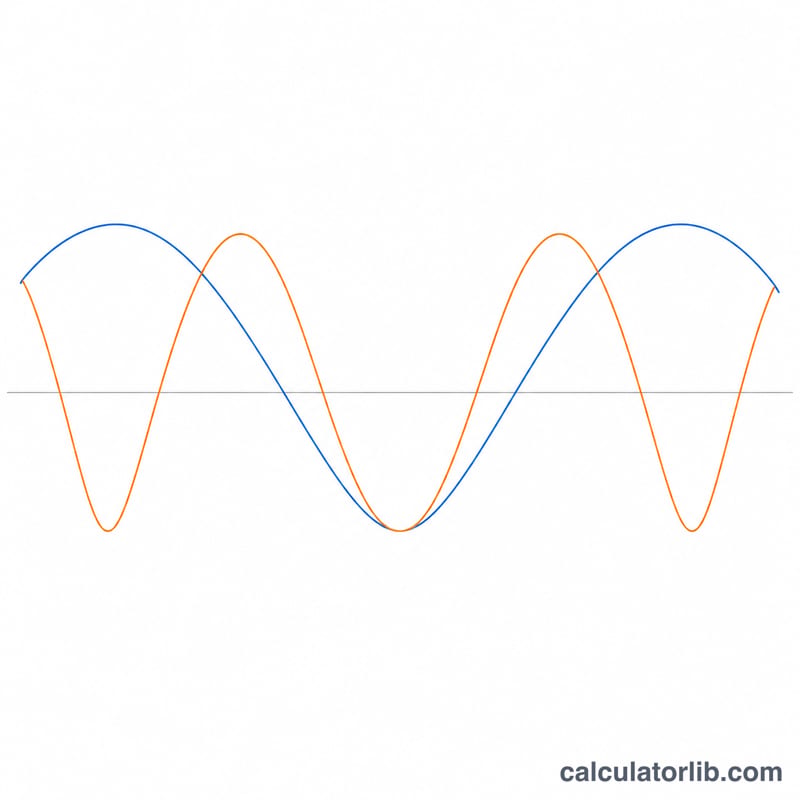 Cosine wave and cos(2theta) wave plotted together showing frequency doubling
