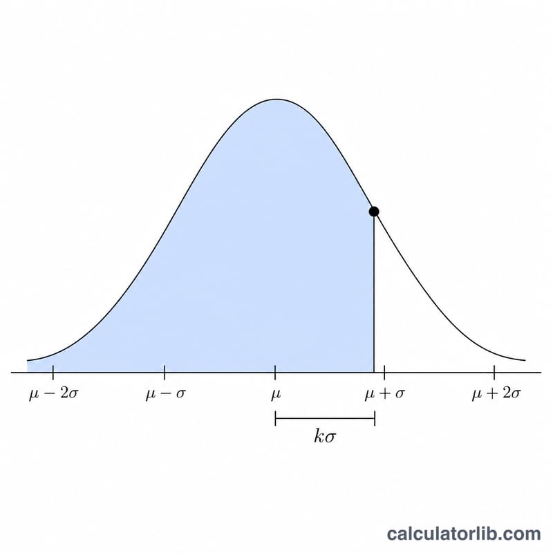Bell curve showing a z-score conversion with standard deviation steps along the axis