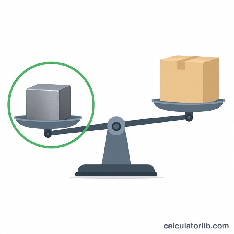 Balance scale comparing actual weight versus DIM weight with the larger one selected